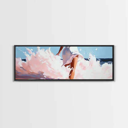 Woman in Waves, Coastal Elegance, Romantic Beach Art, Canvas Print, Ocean Aesthetic, Dreamy Home Decor, Living Room Wall Art