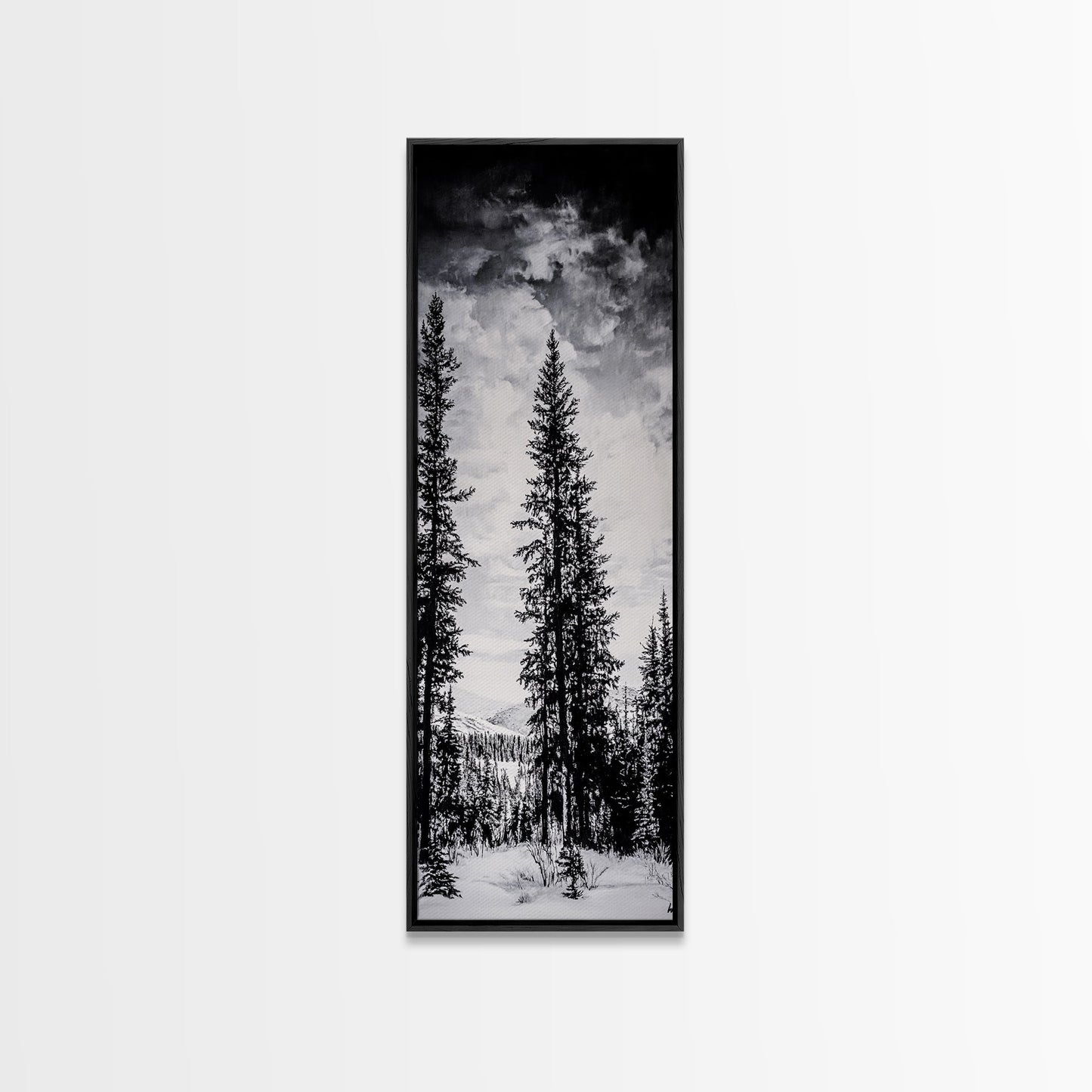 Black White Pine, Winter Forest, Nature Wall Art, Christmas Decor, Modern Minimalist, Monochrome Print, Framed Canvas Print