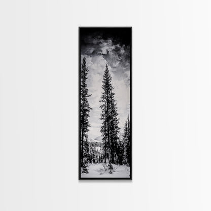 Black White Pine, Winter Forest, Nature Wall Art, Christmas Decor, Modern Minimalist, Monochrome Print, Framed Canvas Print