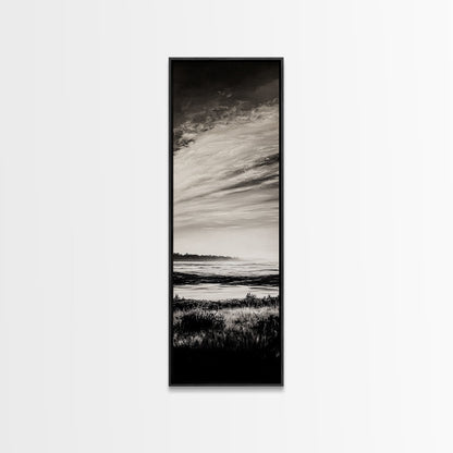 Black White, Seascape Art, Coastal Print, Framed Canvas Print, Monochrome Wall Art, Beach House Decor, Large Art, Living Room Artwork