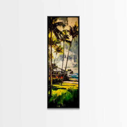 Tropical Landscape Painting, Palm Tree Art, Beach House Wall Decor, Coastal Summer Art, Vibrant Green and Yellow Art, Framed Canvas Print
