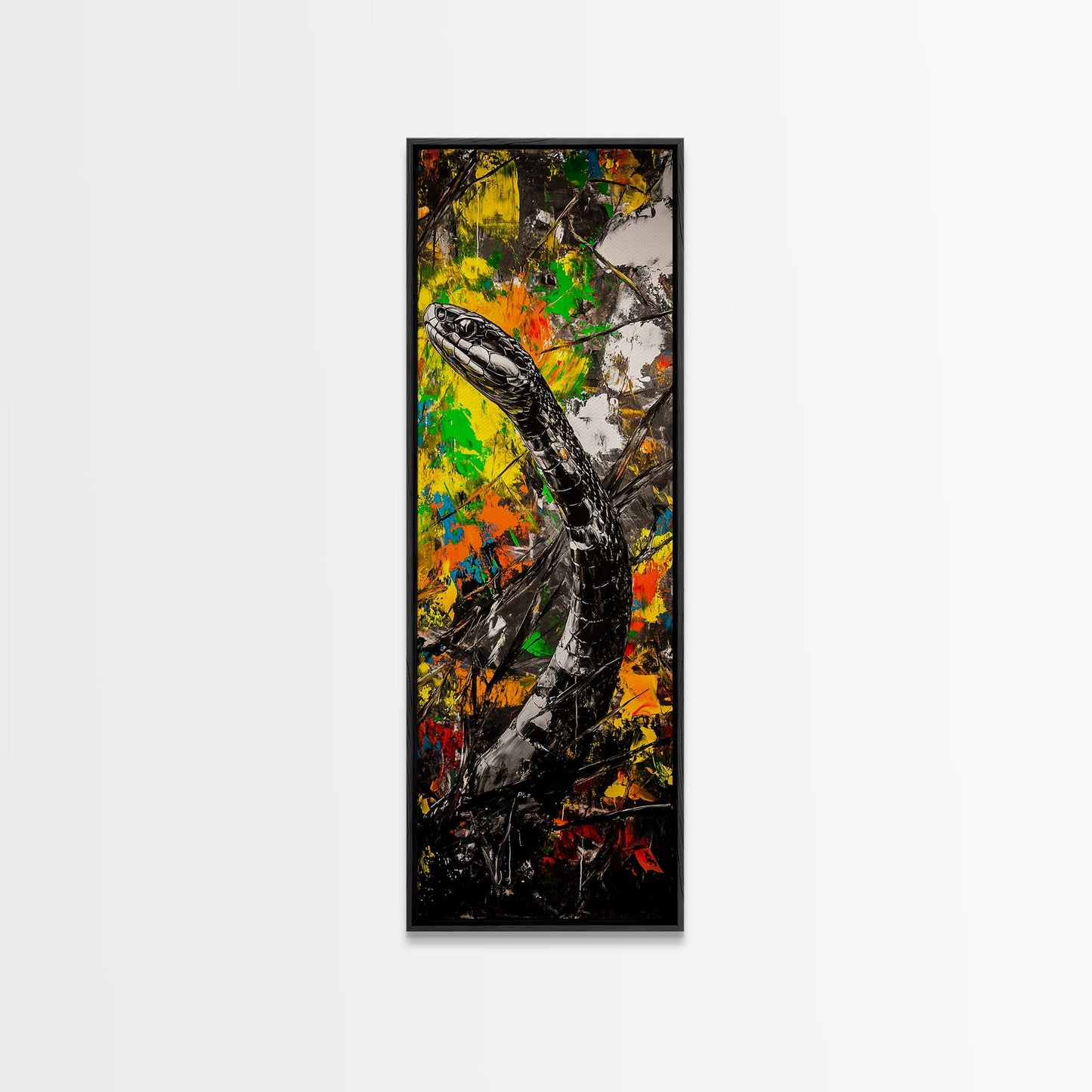 Black Snake, Abstract Colors, Edgy Animal Art, Dark Aesthetic, Framed Canvas Print, Office Wall Decor, Living Room Statement Art