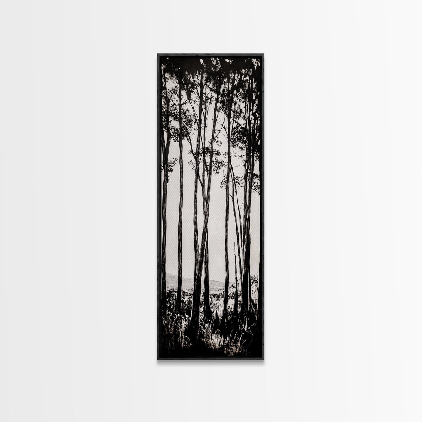 Tall Trees, Monochrome Forest, Tranquil Landscape, Framed Canvas Print, Nature Wall Art, Rustic Cabin Decor, Modern Minimalist Art