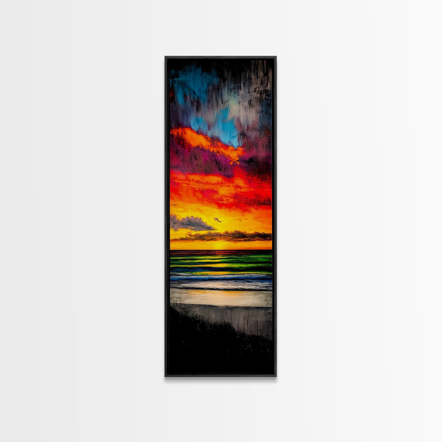 Mountain, Sunset, Water, Framed Canvas Print, Nature Landscape, Moody Wall Art, Dramatic Orange and Black, Rustic Cabin Decor