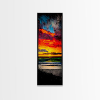 Mountain, Sunset, Water, Framed Canvas Print, Nature Landscape, Moody Wall Art, Dramatic Orange and Black, Rustic Cabin Decor