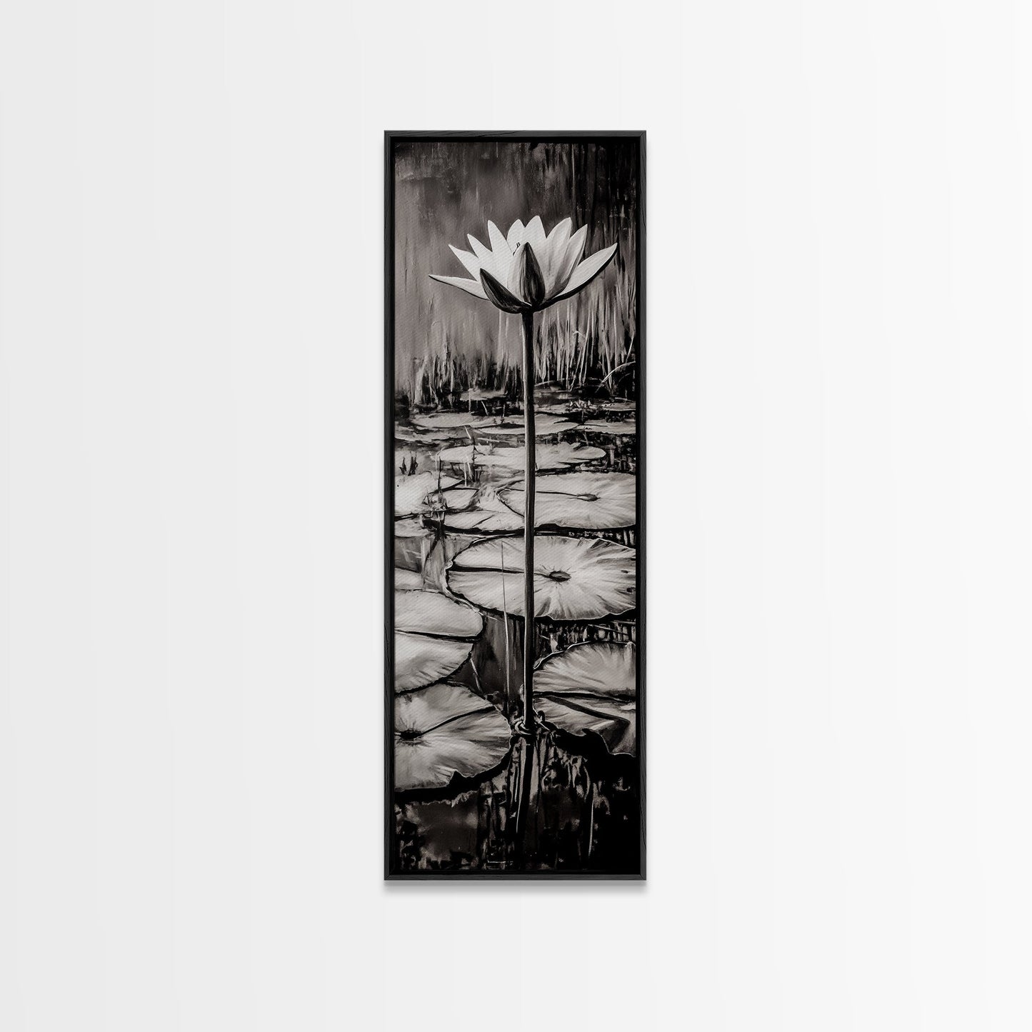 Lotus Bloom, Black and White, Water Lily, Zen Artwork, Framed Canvas Print, Botanical Wall Art, Nature Decor, Serene Living Space