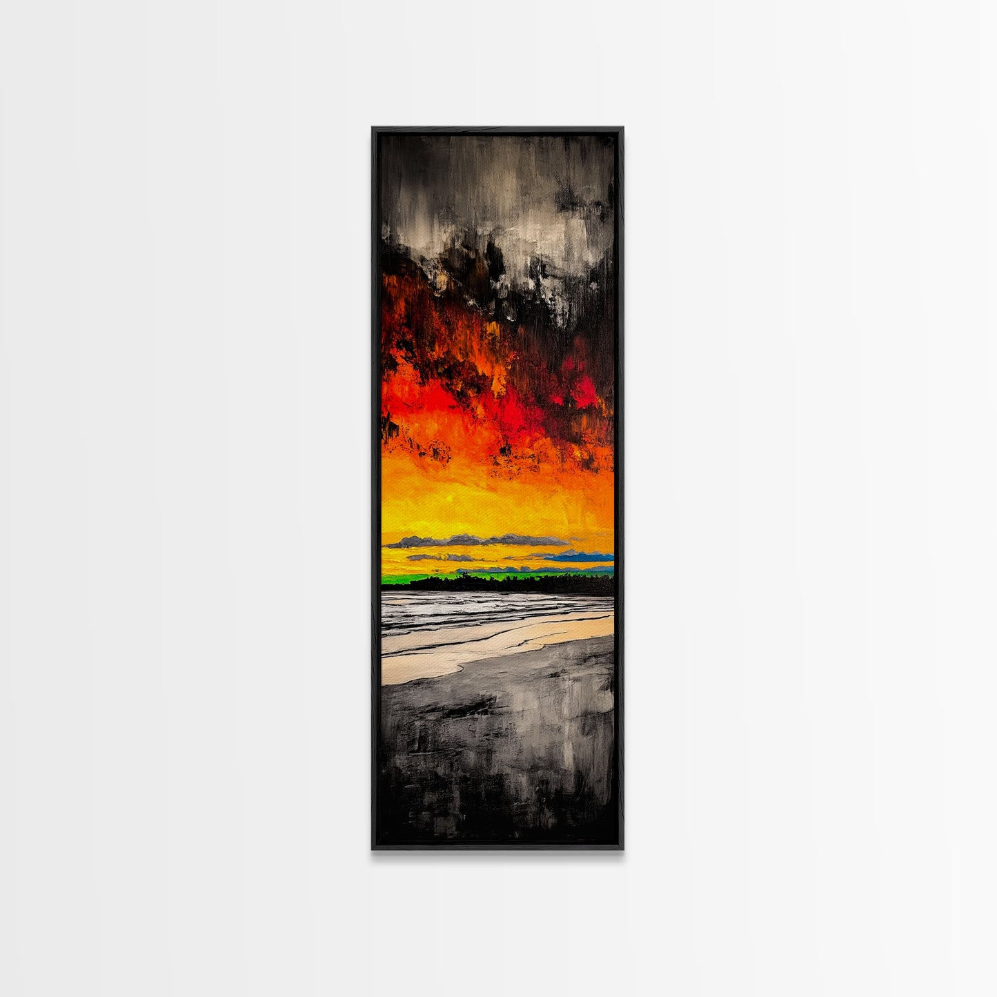 Fire Sky, Dramatic Sunset, Abstract Seascape, Framed Canvas Print, Bold Wall Art, Vibrant Home Decor, Statement Piece