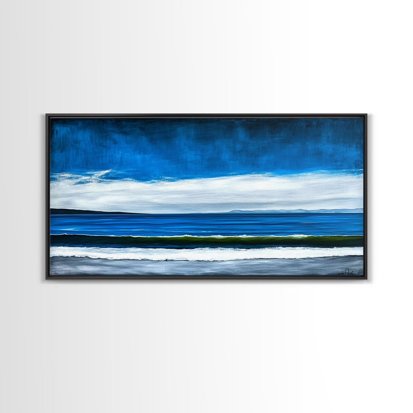 Blue Horizon, Minimalist Seascape Art, Framed Canvas Print, Ocean Wall Decor, Contemporary Coastal Painting, Modern Living Room Art