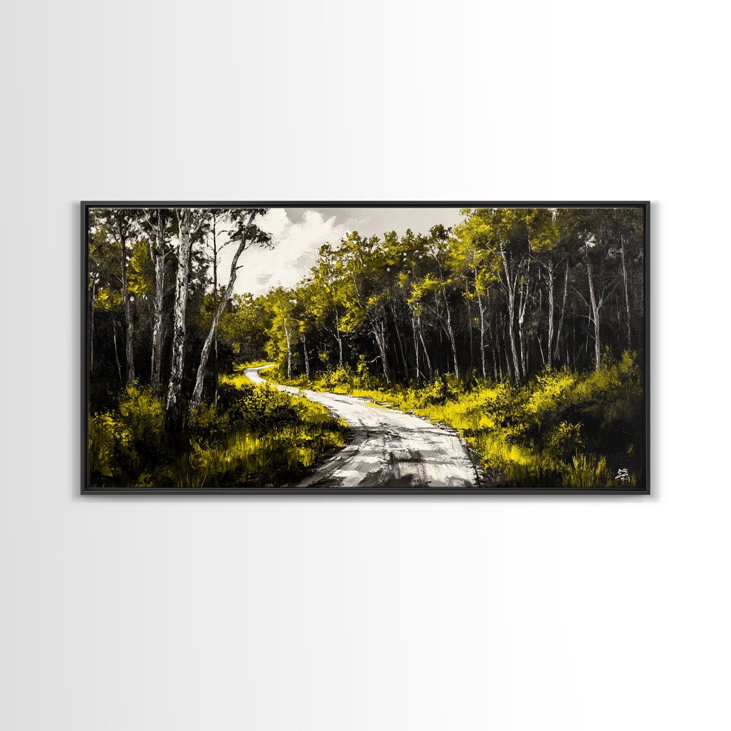 Forest Road, Scenic Nature Path, Rustic Landscape Painting, Greenery Wall Art, Country Home Decor, Framed Canvas Print, Office Artwork