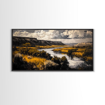Western River, Rustic Landscape, Southwest Art, Moody Nature Painting, Lodge Wall Decor, Mountain Home Art, Canvas Print, Coastal Print