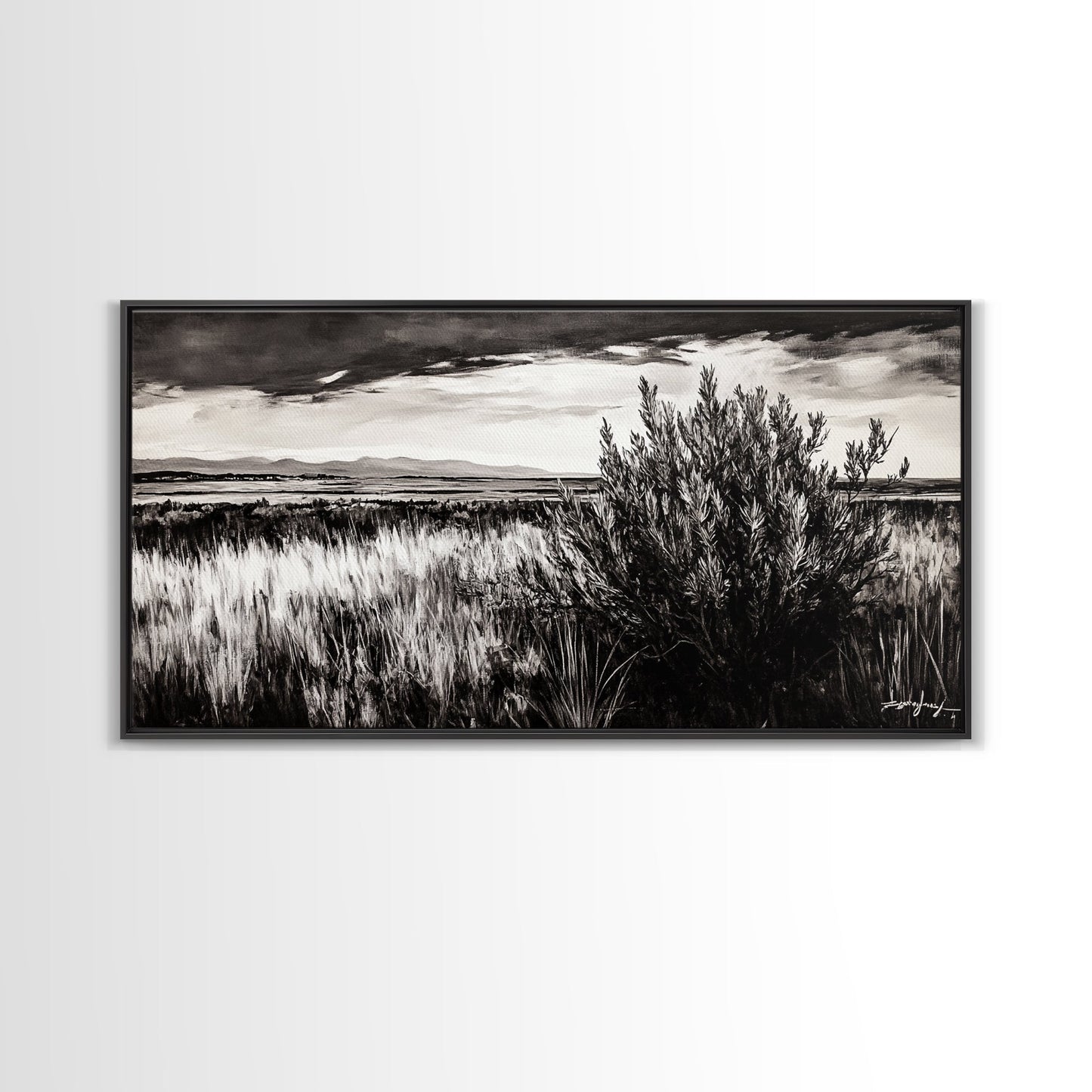 Black and White Landscape, Minimalist Canvas Print, Nature Wall Art, Rustic Country Scene, Neutral Home Decor, Living Room Art