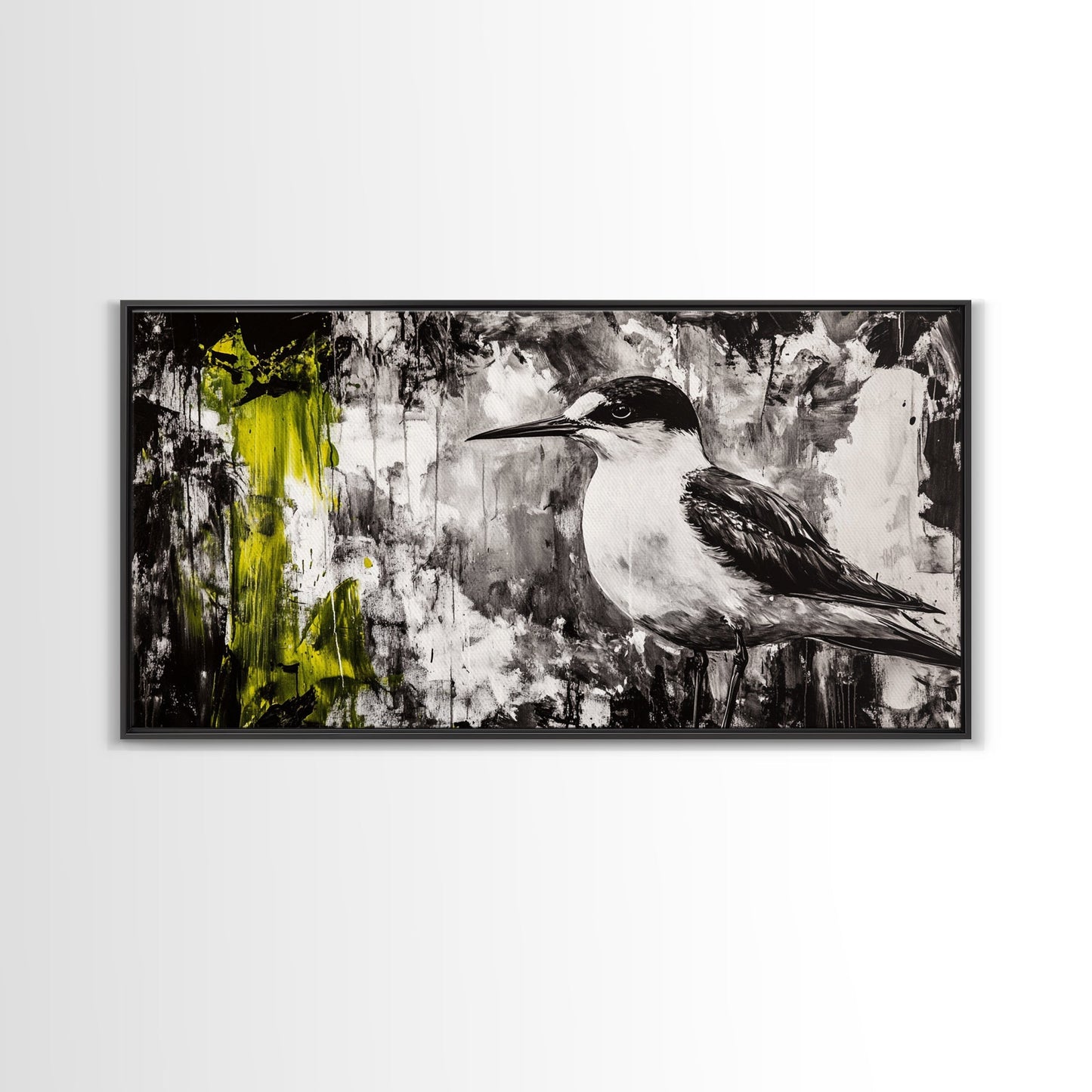 Black and White Bird, Modern Abstract, Minimalist Art, Canvas Print, Nature Wall Art, Office Wall Art, Boho Aesthetic Decor