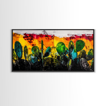Cactus, Bold Colors, Desert, Vibrant, Framed Canvas Print, Southwest Wall Art, Boho Decor, Modern Abstract Painting, Nature Inspired