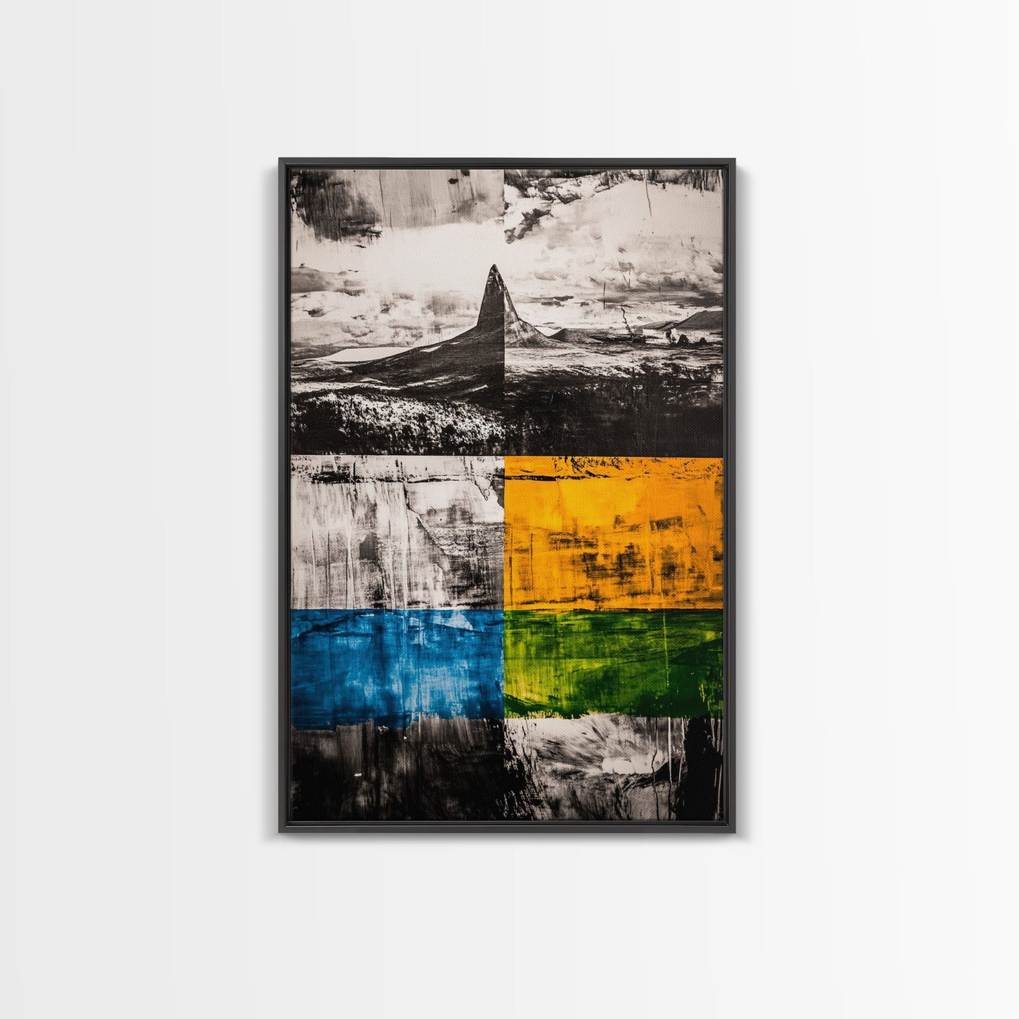 Abstract Mountain, Black and White, Geometric Art, Framed Canvas Print, Modern Wall Decor, Office Art, Minimalist Landscape, Unique Design