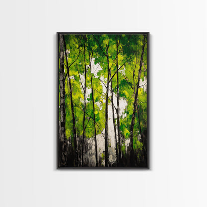 Birch Trees, Green Forest Art, Nature Landscape, Abstract Painting, Contemporary Wall Decor, Earthy Home Art, Framed Canvas Print