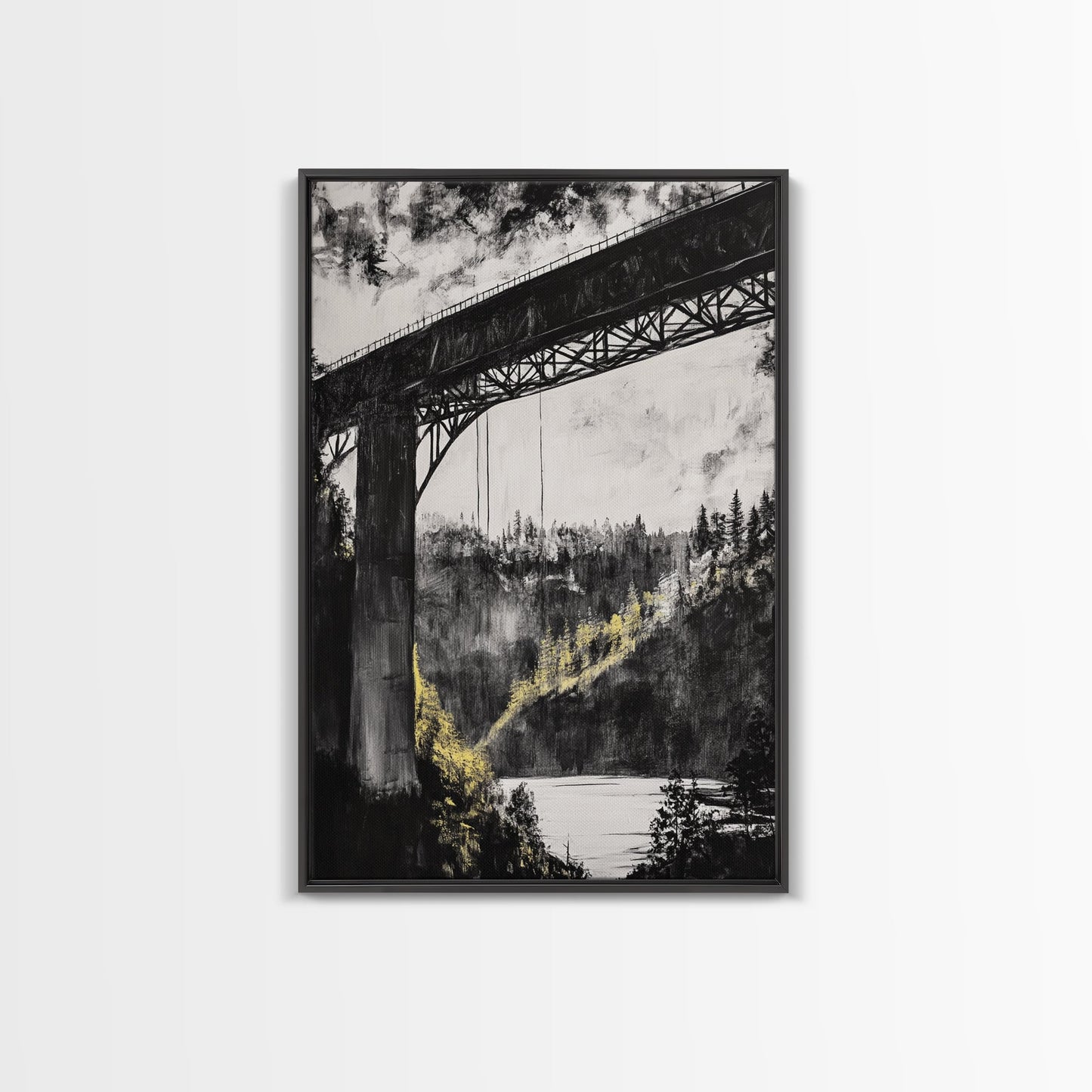 Steel Bridge, Industrial Wall Art, Black and White Landscape, Cityscape Art, Rustic Metal, Loft Style, Office Wall Art, Framed Canvas Print