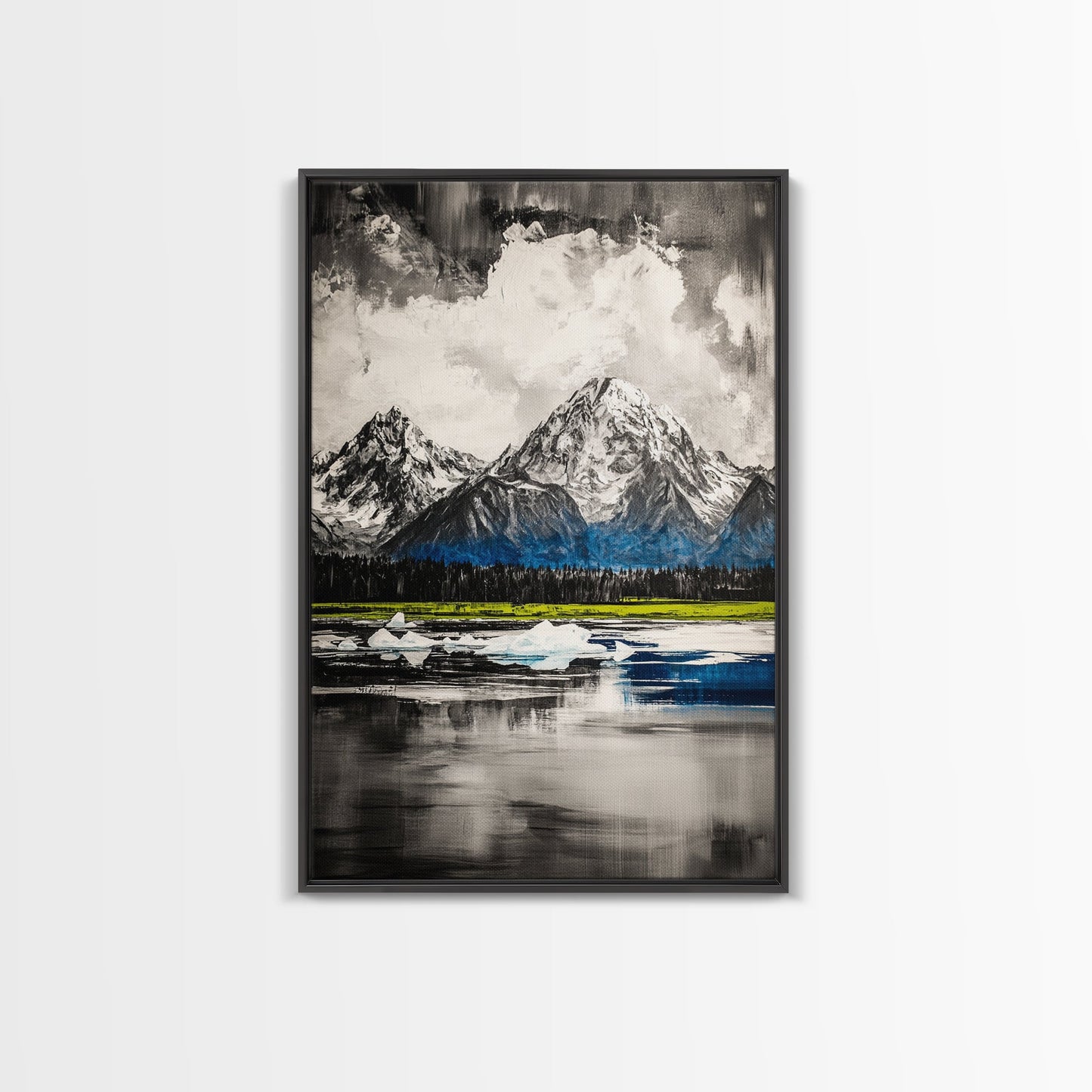 Mountain Reflections, Ice Peaks, Nature Landscape, Serene Wilderness, Canvas Print, Adventure Art, Cabin Decor, Living Room Wall Art
