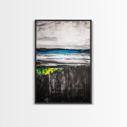Tranquil Lake View, Blue Water Abstract Landscape, Moody Black White Sky, Serene Nature Wall Decor, Relaxing Home Gift, Canvas Print