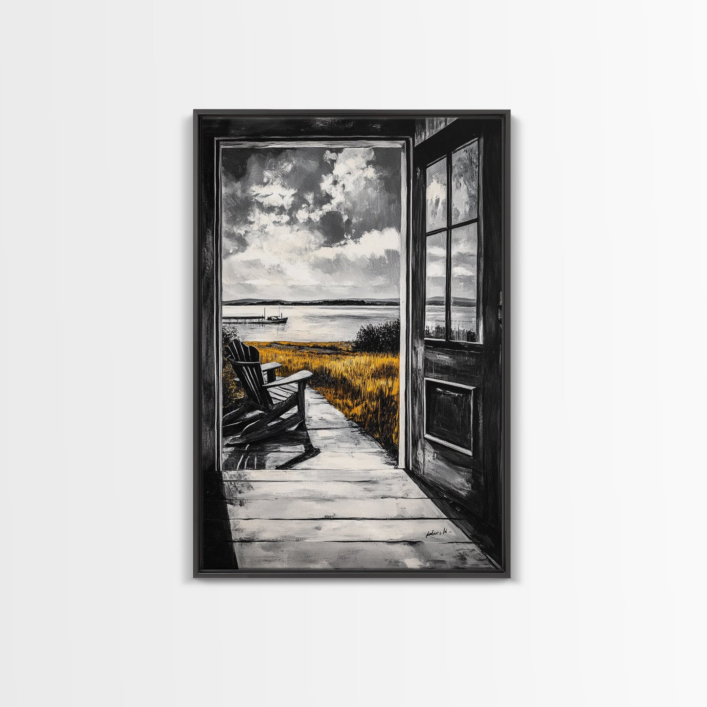 Porch View, Relaxing Landscape, Rustic Home Art, Lake House Decor, Cabin Wall Art, Nature Lover Gift, Canvas Print, Cozy Atmosphere