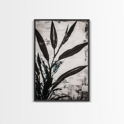 Minimalist Leaves, Monochrome Plant Art, Botanical Wall Decor, Neutral Home Art, Black and White Nature, Framed Canvas Print, Gift Idea