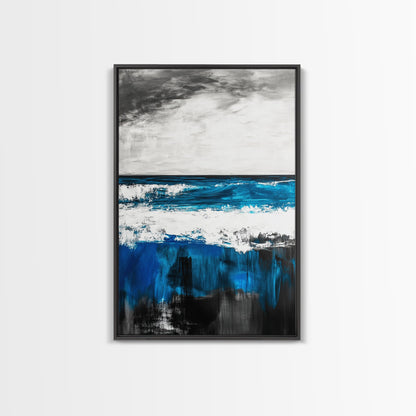 Blue Ocean, Coastal Landscape, Modern Art, Framed Canvas Print, Beach House Decor, Contemporary Seascape, Living Room Wall Art
