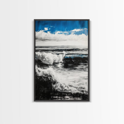 Ocean Horizon, Abstract Painting, Blue Waves, Canvas Print, Modern Seascape, Minimalist Beach Decor, Contemporary Wall Art