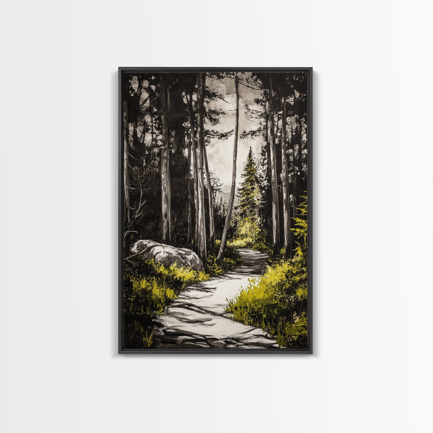 Sunlit Trail, Forest Path, Nature Landscape, Canvas Print, Woodland Wall Art, Minimalist Art, Living Room Decor, Fall Aesthetic