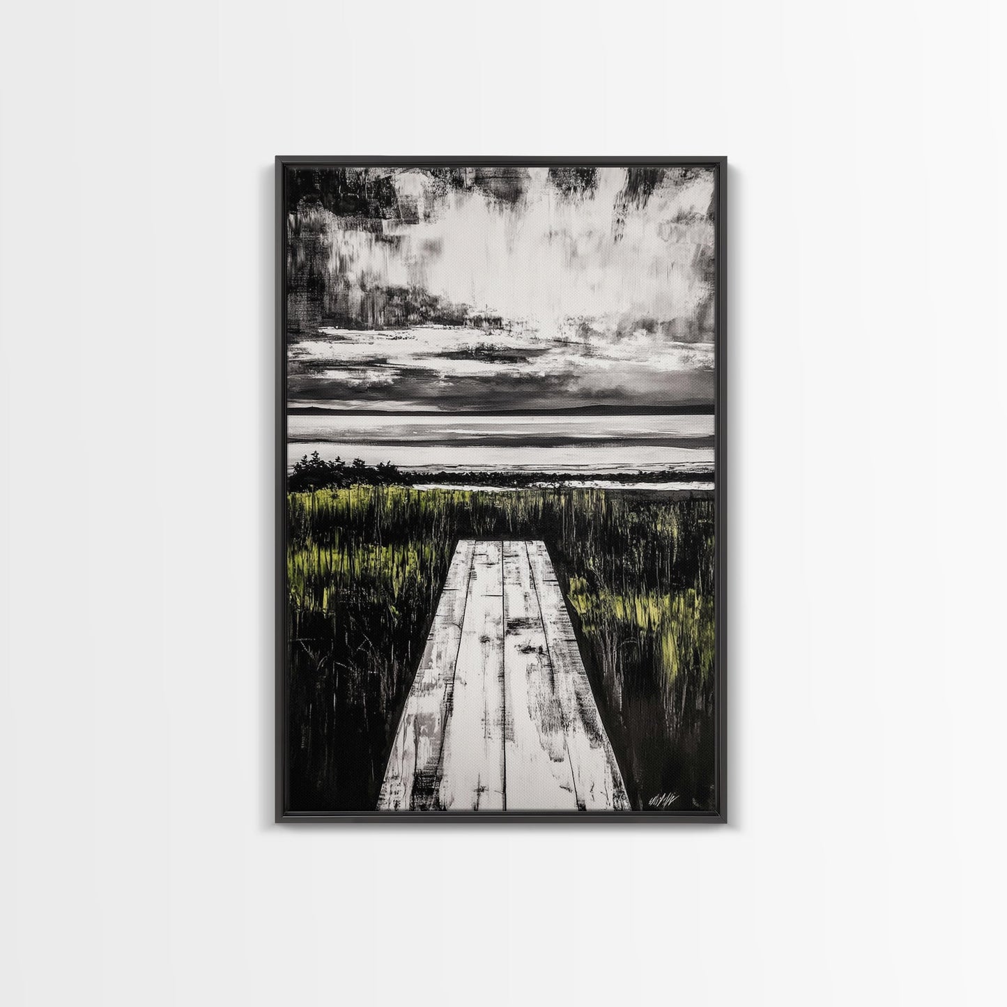 Pathway Beach Scene, Serene Coastal Art, Black and White Landscape, Modern Wall Decor, Relaxing Nature Framed Canvas Print, Office Art