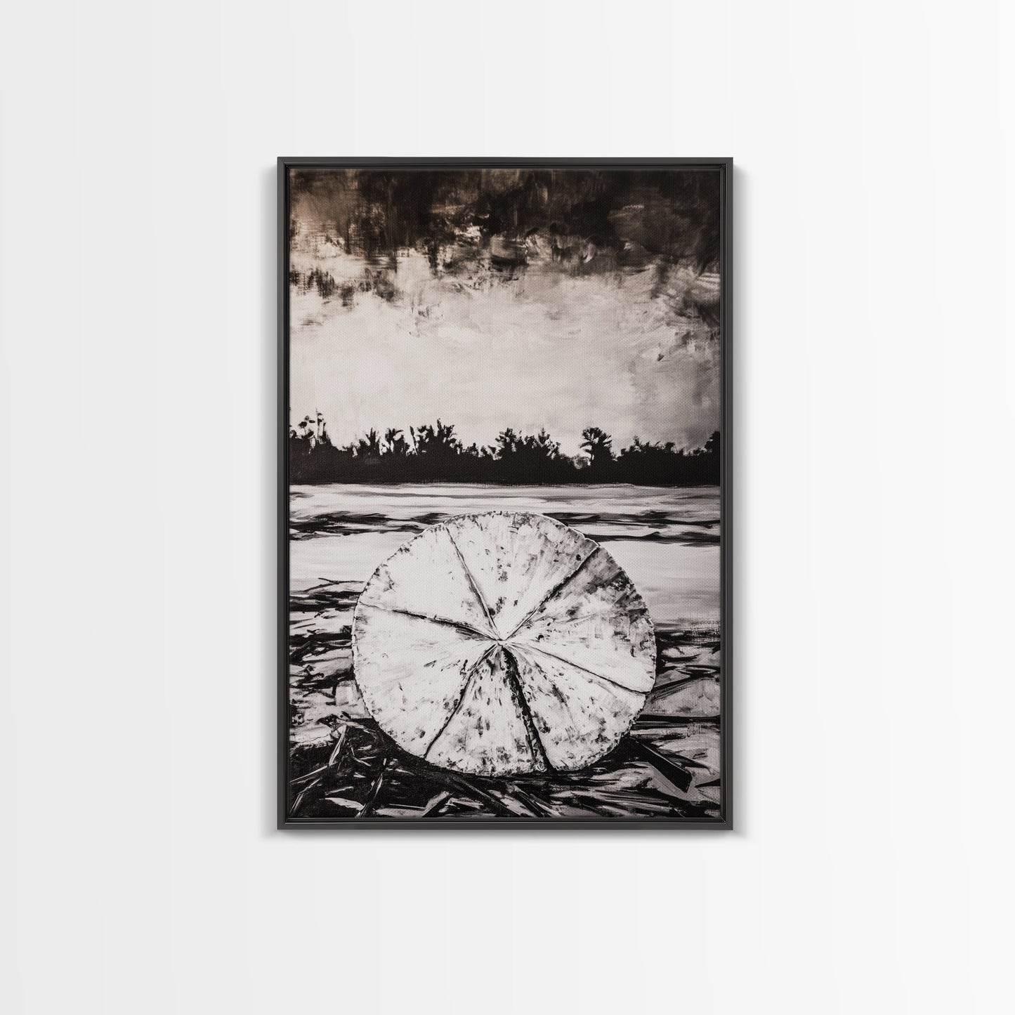 Lotus Reflection, Zen Wall Art, Black and White Nature Print, Minimalist Boho Decor, Meditative Aesthetic, Framed Canvas Print