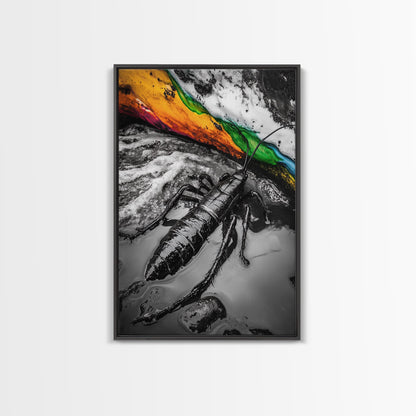 Lobster Art, Coastal Wall Decor, Ocean Life Print, Black and White Art, Nautical Theme, Canvas Print, Beach House Wall Art