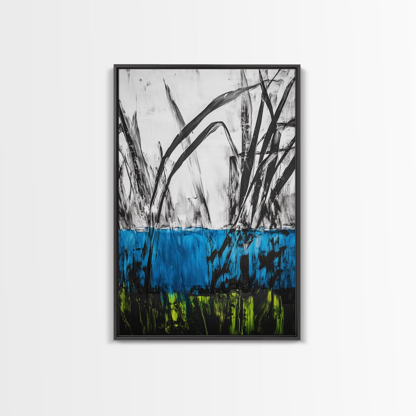 Abstract Grass, Blue and Green Art, Nature Inspired Wall Art, Minimalist Decor, Textured Canvas Print, Living Room Wall Art