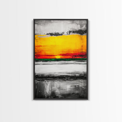 Vibrant Sunset, Bold Abstract, Modern Wall Art, Framed Canvas Print, Large Statement Art, Warm Color Palette, Bedroom Wall Art, Minimalist