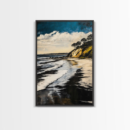 Sunset Beach, Cliffside View, Ocean Landscape, Nature Wall Art, Framed Canvas Print, Coastal Home Decor, Golden Hour, Serene Scene
