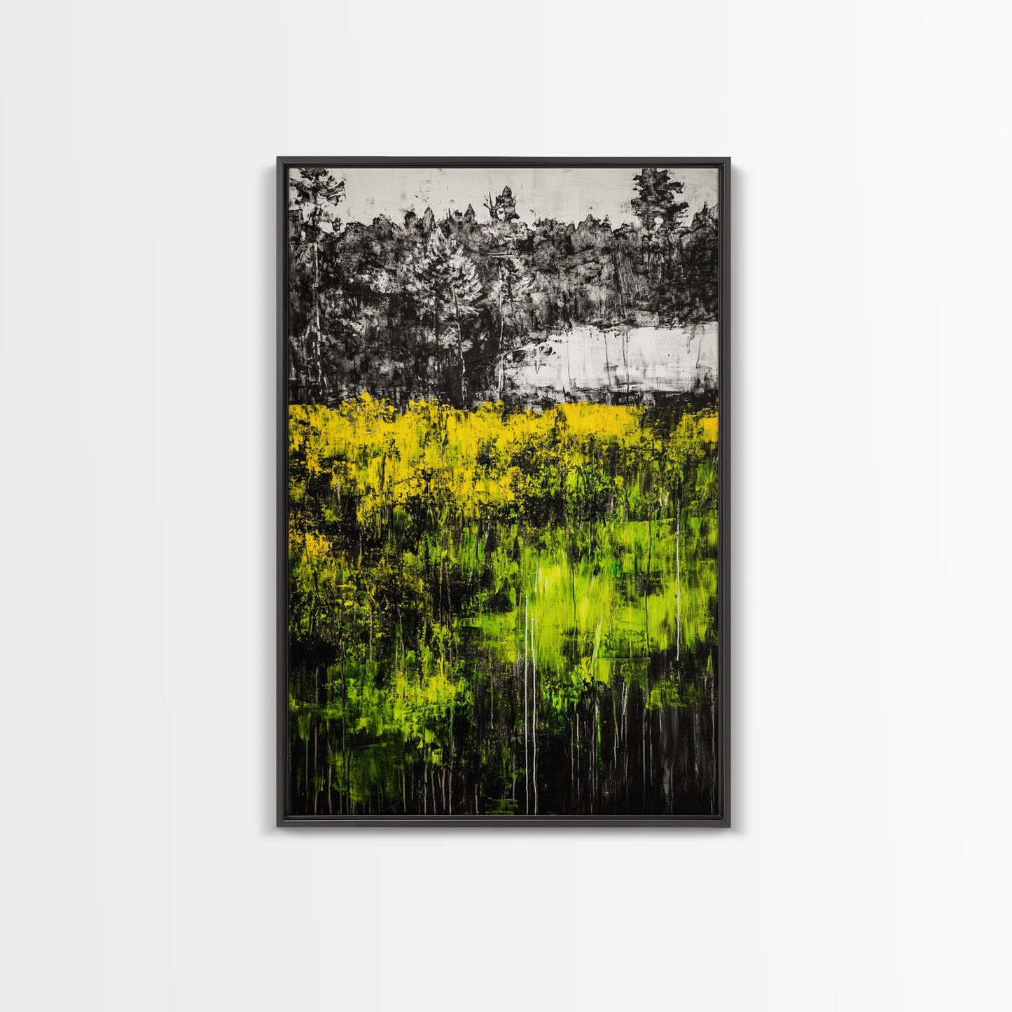 Wildflowers, Abstract Meadow, Colorful Landscape, Modern Wall Art, Framed Canvas Print, Boho Decor, Vibrant Nature, Yellow Green Art
