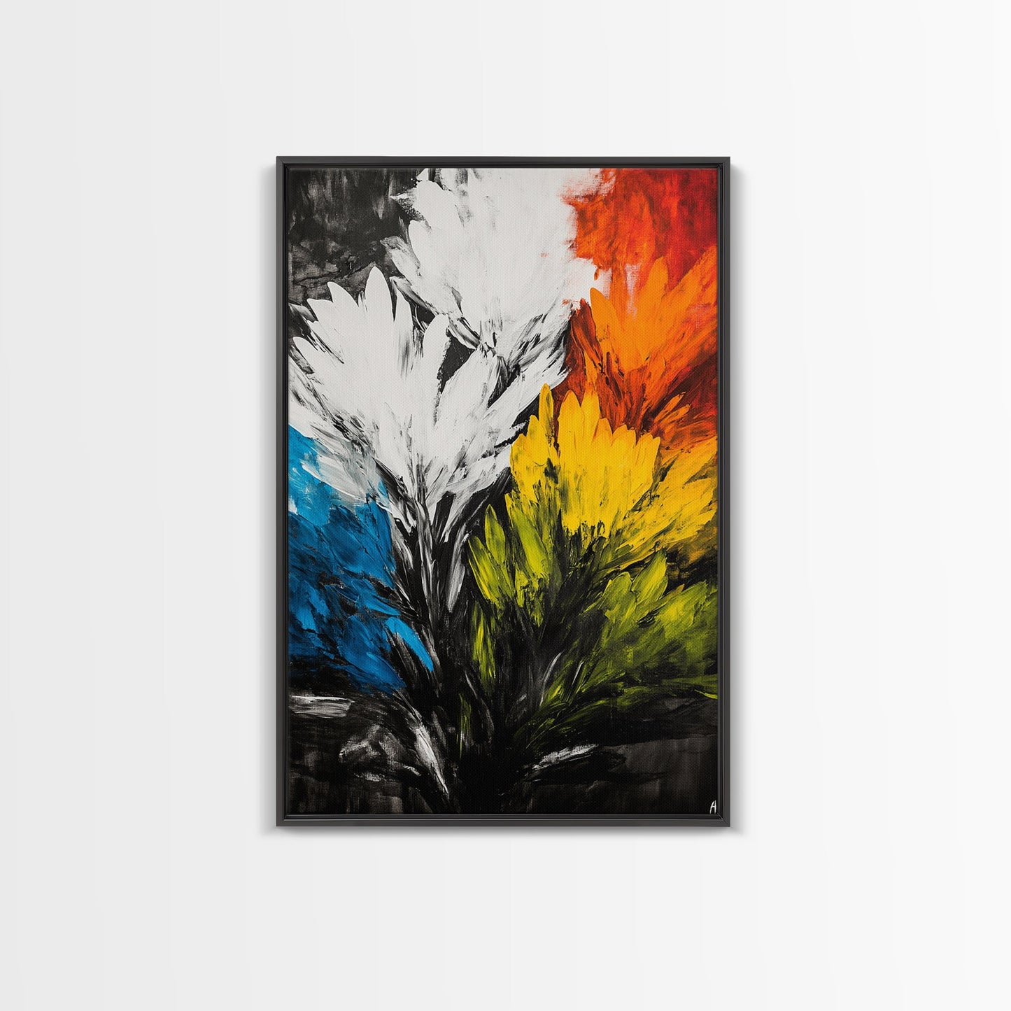 Abstract Floral Art, Expressionist Print, Flower Wall Decor, Modern Botanical Artwork, Vibrant Home Aesthetic, Framed Canvas Print