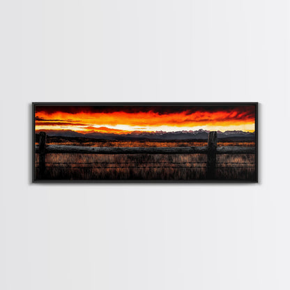Western Sunset, Mountain Landscape Print, Rustic Cowboy Art, Dramatic Sky Painting, Country Wall Decor, Framed Canvas Print, Large Wall Art