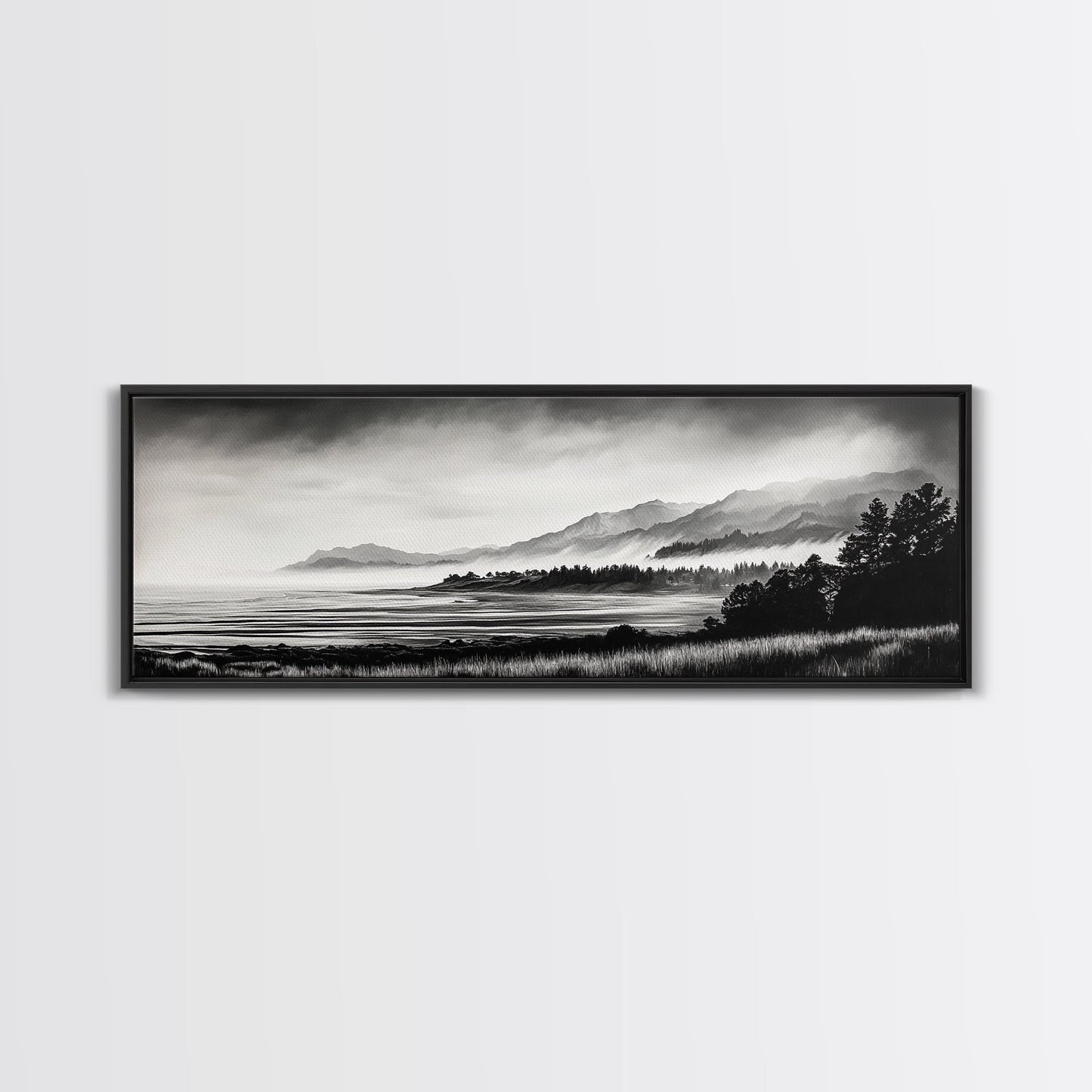 Misty Mountains, Monochrome Landscape, Nature Wall Art, Canvas Print, Scenic Home Decor, Adventure Lover Gift, Black and White Art