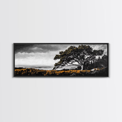 Lone Tree, Coastal Landscape, Nature Painting, Dramatic Sky, Canvas Print, Serene Wall Art, Living Room Decor, Zen Artwork