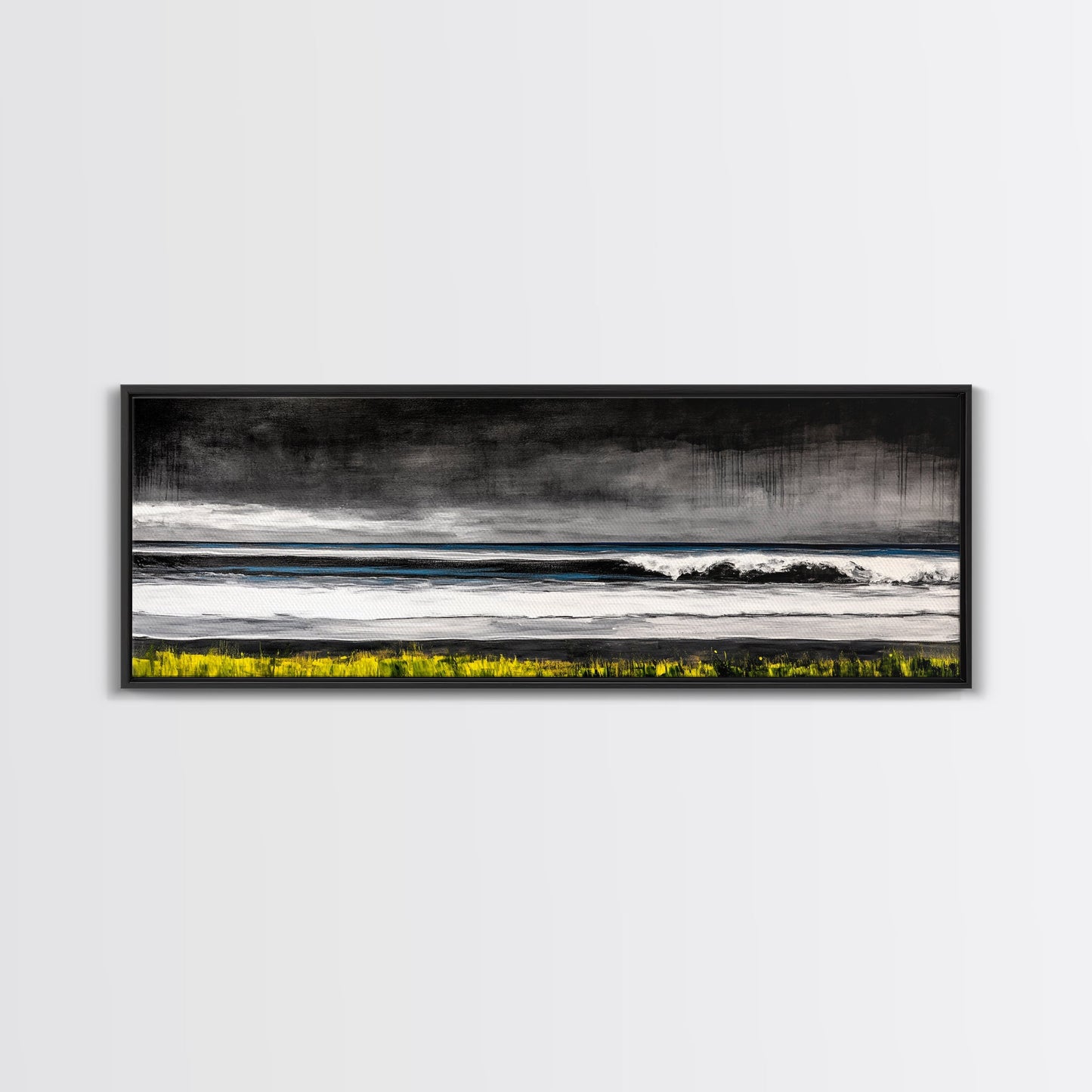 Stormy Ocean, Rolling Waves, Coastal Horizon, Dark Sky, Framed Canvas Print, Minimalist Wall Art, Beach House Decor, Ocean Lovers Gift