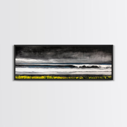 Stormy Ocean, Rolling Waves, Coastal Horizon, Dark Sky, Framed Canvas Print, Minimalist Wall Art, Beach House Decor, Ocean Lovers Gift