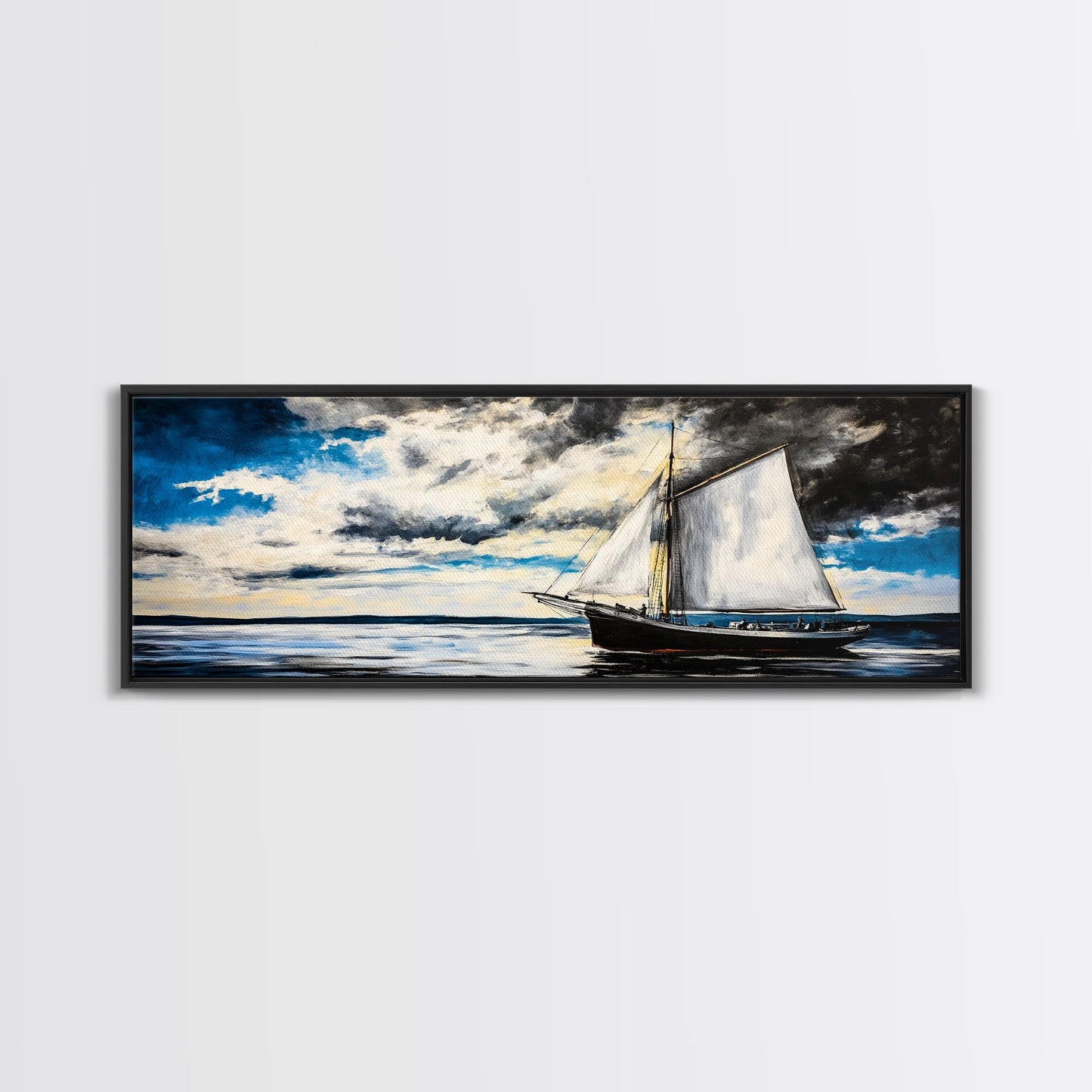 Sailing Boat, Ocean Art, Framed Canvas Print, Nautical Wall Art, Coastal Decor, Blue Sky Painting, Large Wall Art, Office Decor