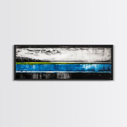 Lake Reflection, Blue Water Art, Minimalist Landscape, Nature Serenity, Monochrome Sky, Peaceful Home Decor, Canvas Print