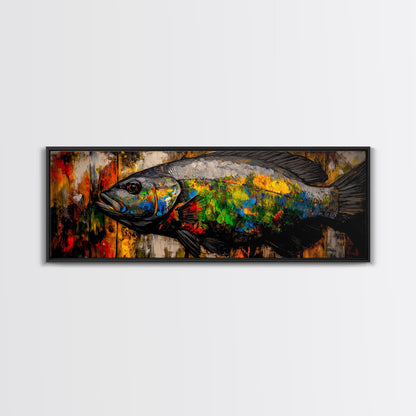 Colorful Fish, Rustic Wood, Vibrant Art, Wildlife Painting, Framed Canvas Print, Nature Wall Art, Fishing Cabin Decor, Unique Gift Idea