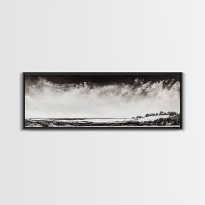 Minimalist Landscape, Black and White Art, Cloudy Sky, Framed Canvas Print, Modern Wall Art, Neutral Home Decor, Monochrome Landscape