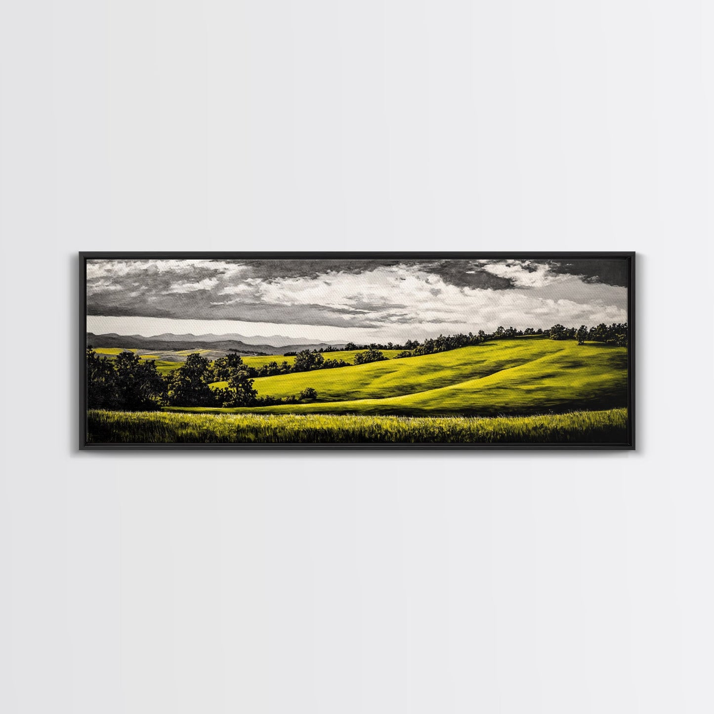 Rolling Hills, Countryside Landscape, Green Fields, Framed Canvas Print, Rural Wall Art, Nature Scene, Pastoral Painting, Home Office Art