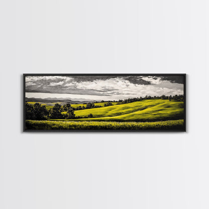 Rolling Hills, Countryside Landscape, Green Fields, Framed Canvas Print, Rural Wall Art, Nature Scene, Pastoral Painting, Home Office Art