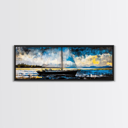 Sailboat, Nautical Wall Art, Ocean Sunset, Framed Canvas Print, Coastal Decor, Maritime Painting, Large Wall Art, Serene Water Scene