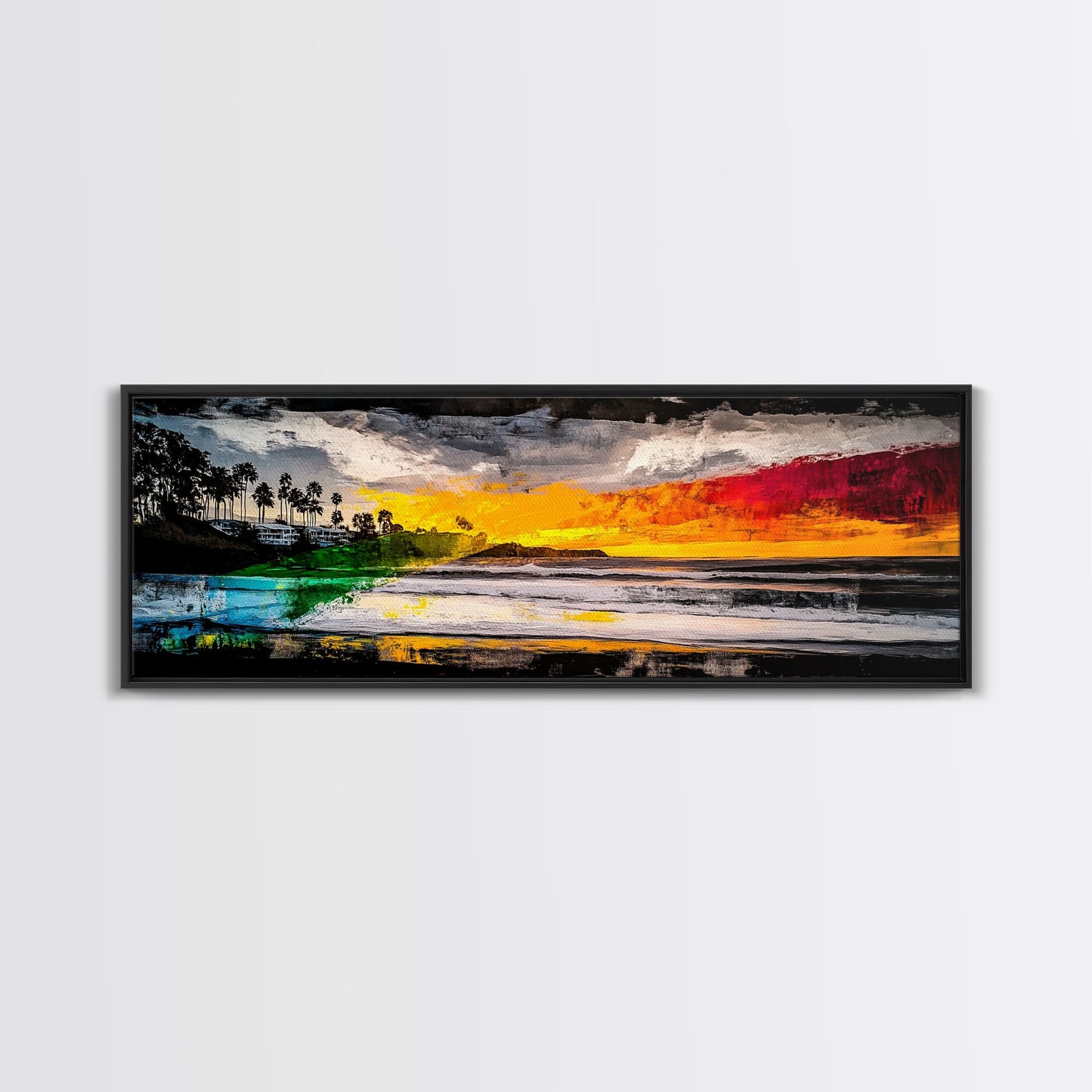 Pier, Ocean, Sunset, Framed Canvas Print, Nautical Wall Art, Coastal Home Decor, Minimalist Seascape, Surf Beach Art, Large Modern Painting