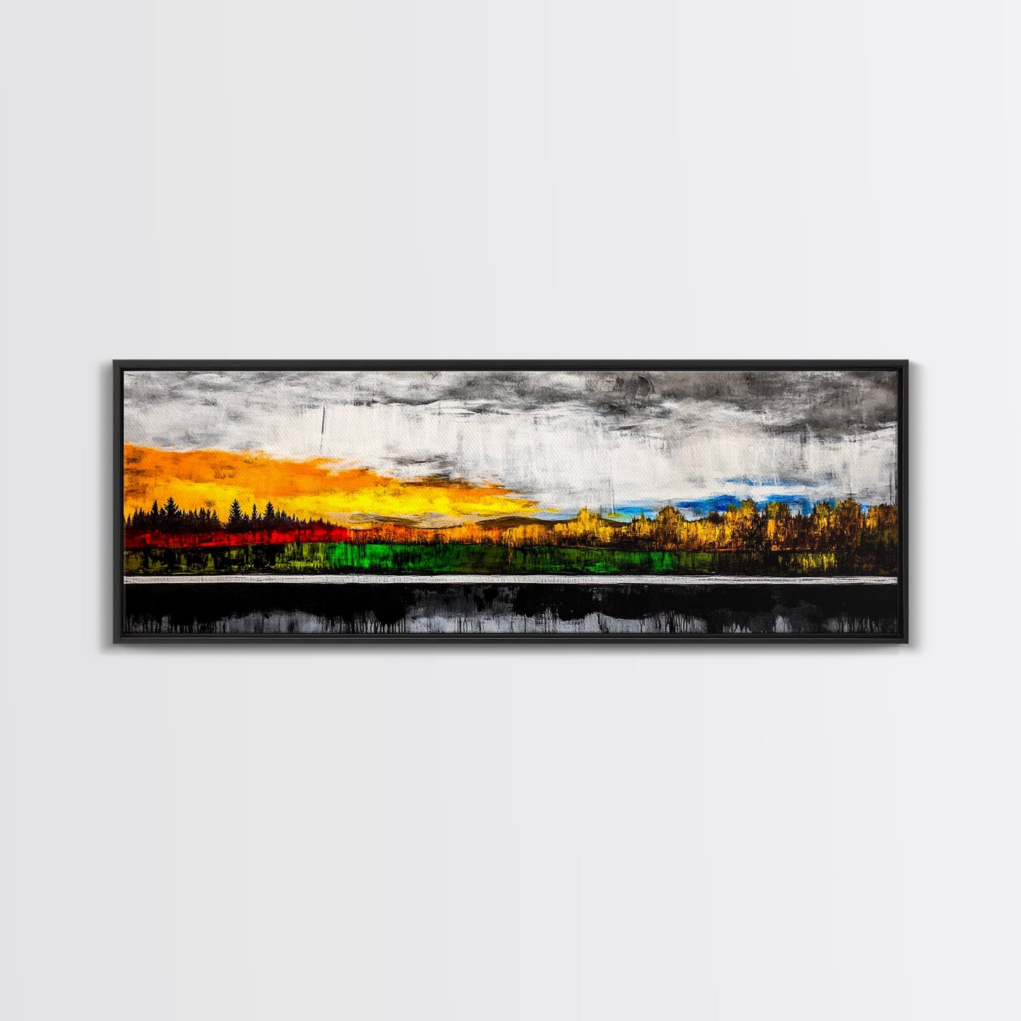 Sunset Landscape, Autumn Trees, Nature Art, Framed Canvas Print, Mountain Scene, Moody Sky, Living Room Wall Art, Dramatic Fall Decor