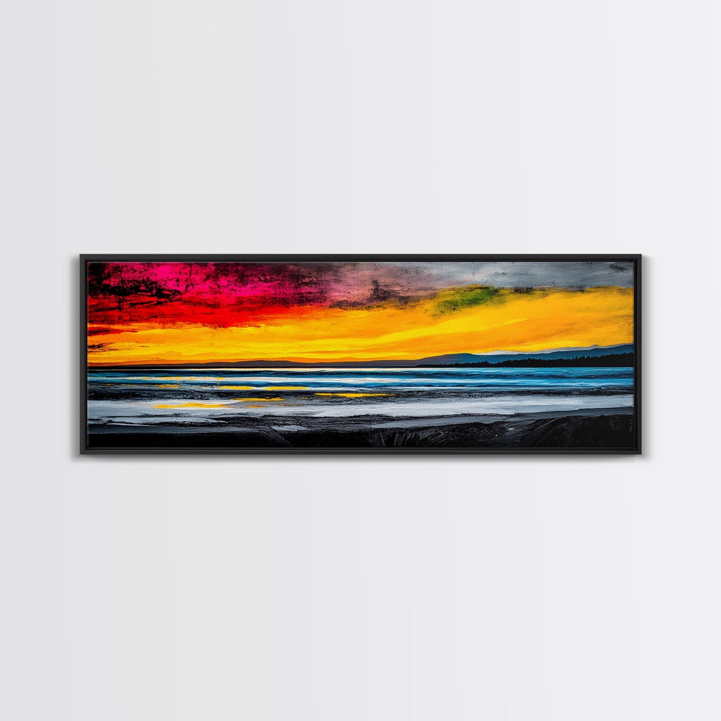 Sunset Seascape, Vibrant Horizon, Canvas Print, Ocean Wall Art, Coastal Home Decor, Modern Sunset Painting, Living Room Artwork